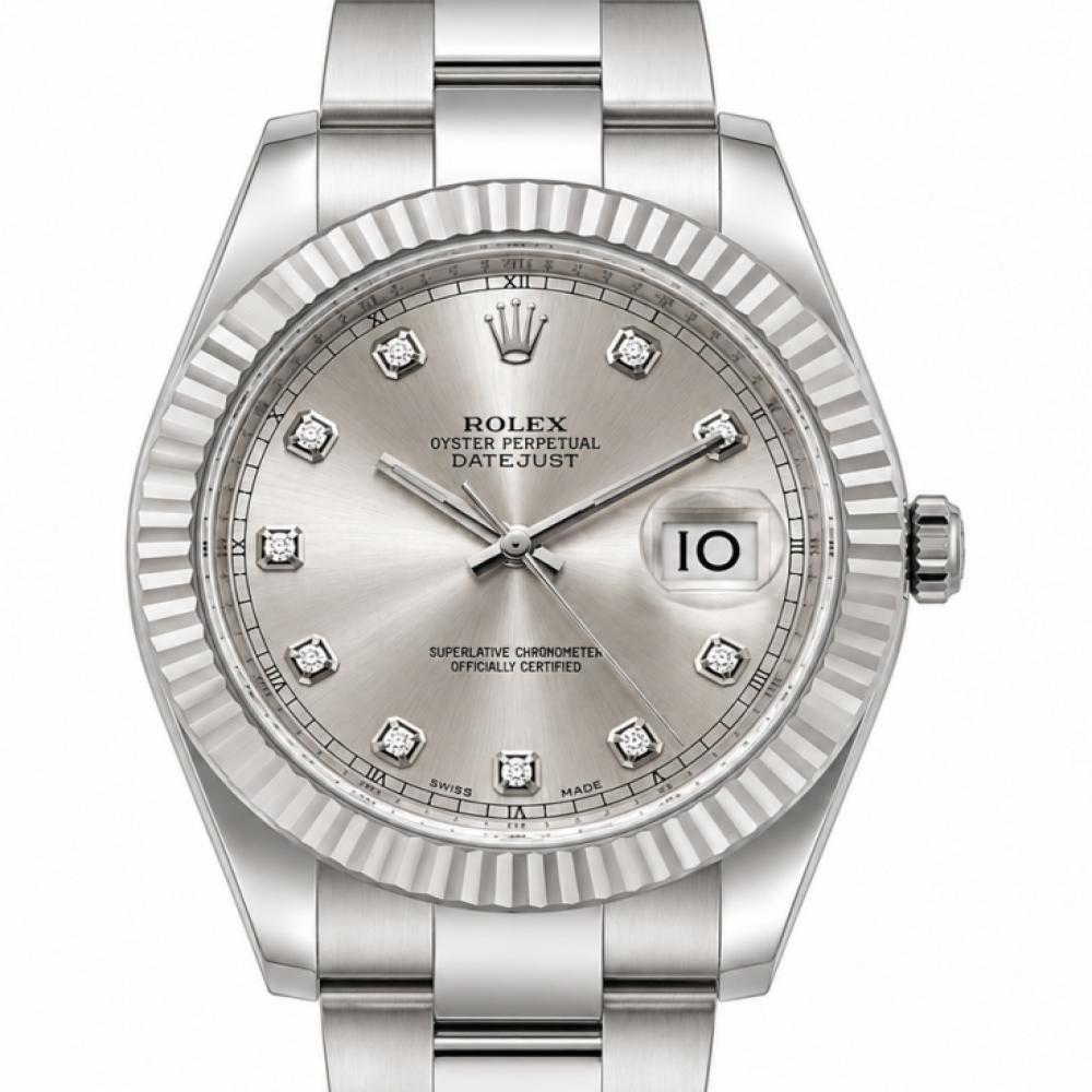 Rolex Datejust II 41MM 116334 Silver Diamond Dial Watch